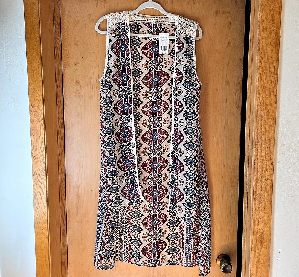 Hippie Laundry Geometric Sleeveless Kimono Multicolor Large NWT